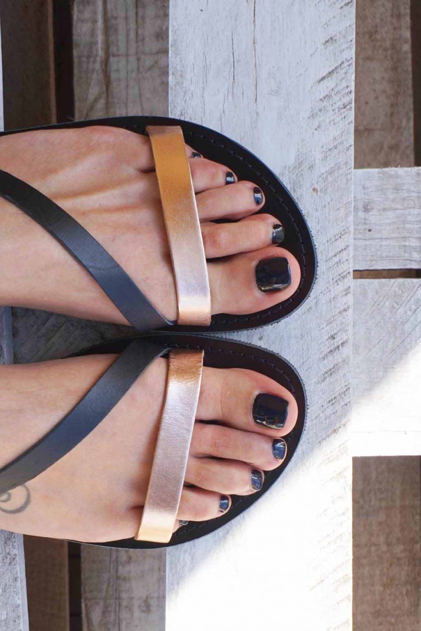 Sandale dama piele naturala FUNKY STRIPES negru | FUNKYFAIN