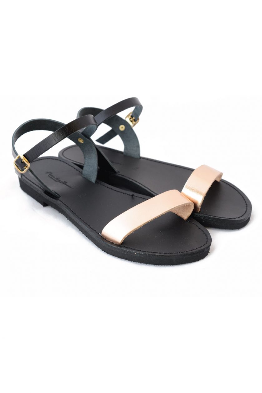 Sandale de dama piele FUNKY CASUAL, bronz - negru